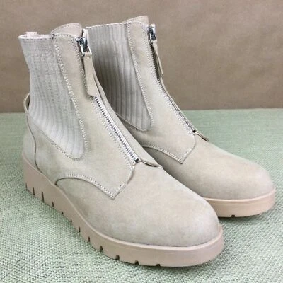 NEW Women's Anne Klein Tan Sock Knit Ankle Boots Zip Wedge Size 9 MSRP:$90 - Image 1 of 4