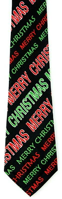 Merry Christmas Men's Necktie Xmas Holiday Greeting Gift Black Neck Tie  - Image 1 of 3