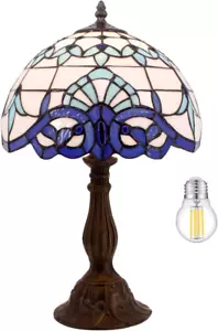 Tiffany Table Lamp Navy Blue Baroque Stained Glass Style Desk Bedside Reading Li - Picture 1 of 9