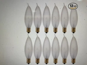 Pack of 12 – 15 Watt Flame Tip Shape Frosted Candelabra Light Bulbs, E12 Base - Picture 1 of 4