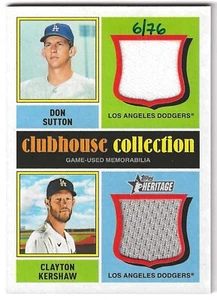 2025 Topps Heritage Dual Player Relic Don Sutton Clayton Kershaw Dodgers 6/76 - Bild 1 von 2