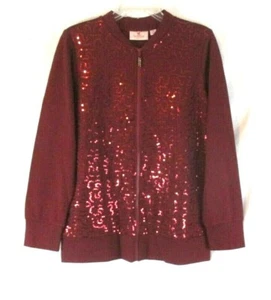 New Quacker Factory Sequin Swirl Bomber Jacket XS Wine Zip A296582 Women YH9 - Picture 1 of 6