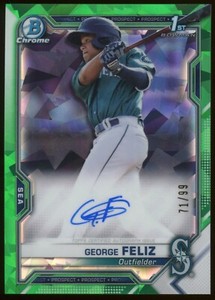 2021 Bowman Chrome Prospect George Feliz Green Atomic Auto /99 #CPA-GF Mariners