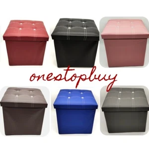 storage box Foldable ottoman heavy duty faux leather Pouffe foot stool box - Picture 1 of 23