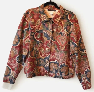 Alexis & Avery Blazer Jacket Women's XL Red Brown Floral Long Sleeve Made In USA - Picture 1 of 10