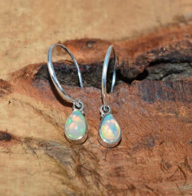 Ethiopian Fire Opal Earrings Solid Sterling Silver 925 Natural Genuine Stone - Image 1 of 4