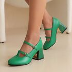 Womens Block High Heel Ankle T-Strap Dress Pumps Mary Jane Buckle Party Shoes