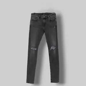 $228 7-For-All-Mankind Mens Black Stacked Skinny Distressed Jean Pants Size 30 - Picture 1 of 4