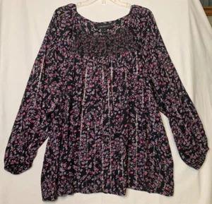 Lane Bryant Women’s Shirt Sz 22 Black Pullover Floral Flowy Smocked Sparkle - Picture 1 of 11
