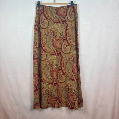 Vintage Dressbarn Y2K Brown Red Paisley Pull on Stretch Midi Skirt Size 8 Fairy - Image 1 of 4