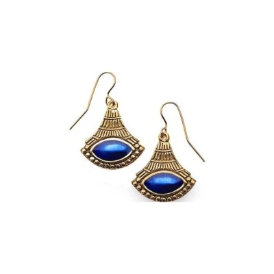 Nuestros pendientes de ojo de horus de loto azul alambres de oreja rellenos de oro, hechos a mano en EE. UU. Foto 1 de 2
