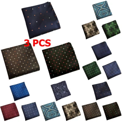 3 件装男式佩斯利花卉波尔卡圆点口袋方形手帕婚礼手帕 — 第 1/2 张图片