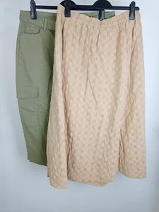 M&S 2Pcs Bundle Size 18 Khaki Cargo Skirt Brown Check Cotton Skirt NEW F2 - Picture 1 of 10