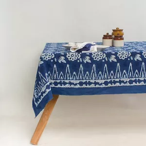 Block Print Floral Tablecloth Indian 100% Cotton Tablecloth With Napkin - Picture 1 of 5