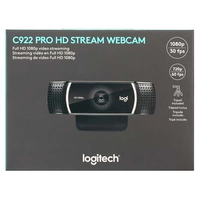 Authentic Logitech C922 Pro Stream HD Webcam - Black  960-001087 Brand New - Image 1 of 4
