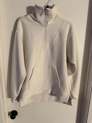 Mujer NUEVO SIN ETIQUETAS "Zella" acanalado, blanco roto, chaqueta/top con cremallera parcial. Talla pequeña Foto 1 de 2