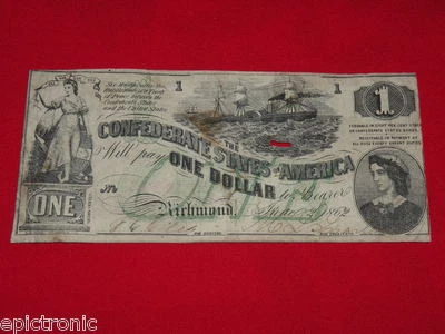 {USA/ 1862 $1 T-45 CSA Confederate States / Fine/ Virginia Richmond/ Scrace!} - Image 1 of 2