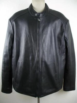 Men's XXL Andrew Marc New York Black Leather Cafe Racer Motorcycle Jacket Biker - Image 1 of 4