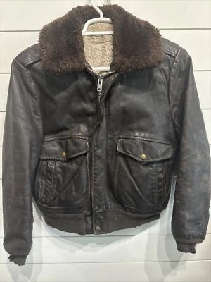 De Colección SCHOTT A-2 Cuero Sherpa Cuello Chaqueta Abrigo Motocicleta Bombardero Hombres Mediano  Foto 1 de 4