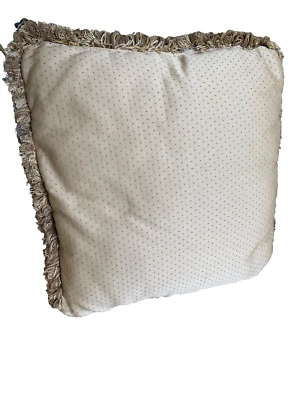 NEW Luxury Gold Throw Pillow 20x20 Silk & Poly Decorative Accent Pillow w/Fringe - Image 1 of 4