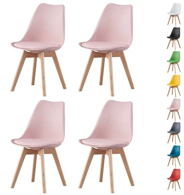 4pcs Dining Chairs Soft Padded Seat With Beech Wooden Legs Modern Kitchen Dining - Image 1 of 4