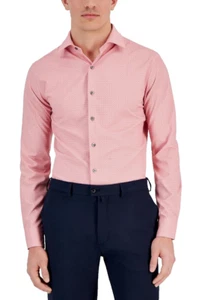 Alfani Mens Medallion Button Down Dress Shirt  Pink 14-14.5 in  32/33 - Picture 1 of 1