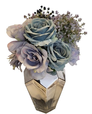 A real touch  Faux Flower Arrangement in a geometric silver Glass Vase - Image 1 of 4