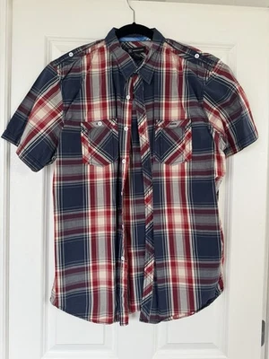 INC International Concepts Hombres Abotonada Multicolor Cuadros Manga Corta Talla L Foto 1 de 4