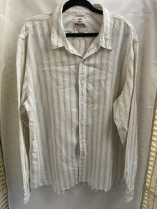Mens Timberland Shirt 109% Linen Khaki Stripe Size XXL - Picture 1 of 8