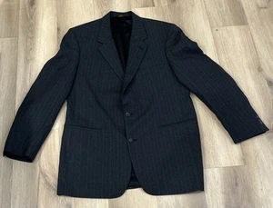 BROOKS BROTHERS Men's Blazer 43L Striped 100% Wool Sport Coat Jacket Black - Picture 1 of 8