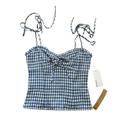 Camiseta sin mangas Reformation azul y blanco gingham Holcomb lino talla 0 nueva con etiquetas Foto 1 de 4