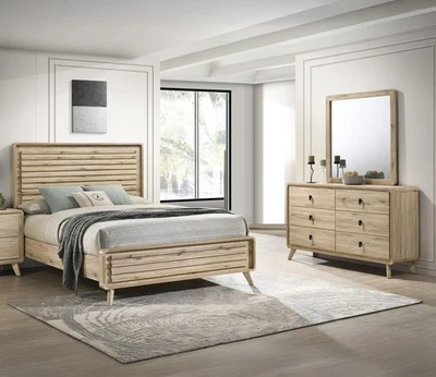 Juego de 3 espejos tocador cama cama queen con listones acabado madera textura natural de mediados de siglo Foto 1 de 4