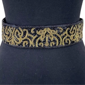 Cintura vintage Talbots con perline nera e oro cravatta nera festa formale taglia small - Foto 1 di 6