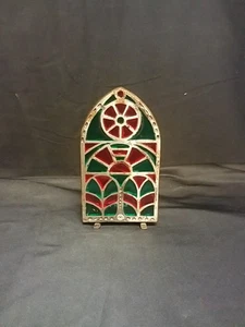 Vintage Harz Buntglas & Metall Kegel Kerzenhalter, 6,75" Höhe x 3,5" Breite x 2,5" Tiefe - Bild 1 von 7