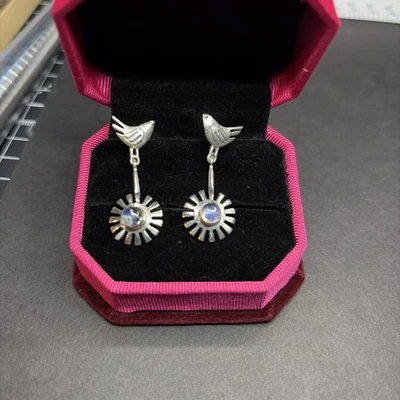 Sterling Silver Bird W Moonstone Dangle Earrings - Image 1 of 4