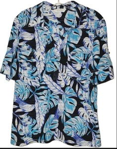 Coral Bay blaue zierliche Damenbluse im Hawaii-Design mit großem Rollverschluss - Bild 1 von 9