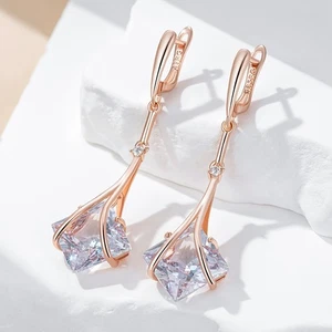 Elegantes pendientes mujer criollo 585 RG oro rosa oro rojo con circonitas - Imagen 1 de 6