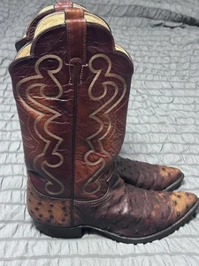 Justin Botas Pluma Completa Cuero Avestruz Botas de Vaquero Exóticas para Hombres 8D 8776 Marrón - Imagen 1 de 24