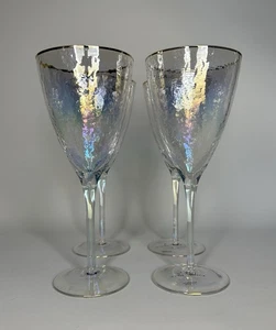 Anthropologie Zaza strukturierte schillernde Weingläser Glanz Goldrand 4er Set Neu mit Etikett - Bild 1 von 6