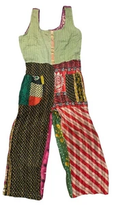 Kantha Karma Overall Jumpsuit One Size Hippie Handarbeit Taschen Patchwork - Bild 1 von 9