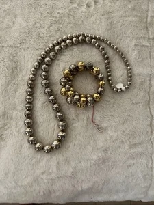 Silvertone Graduated Bead Necklace W/Gold & Silvertone Bracelet New $53 Box 5 - Picture 1 of 3