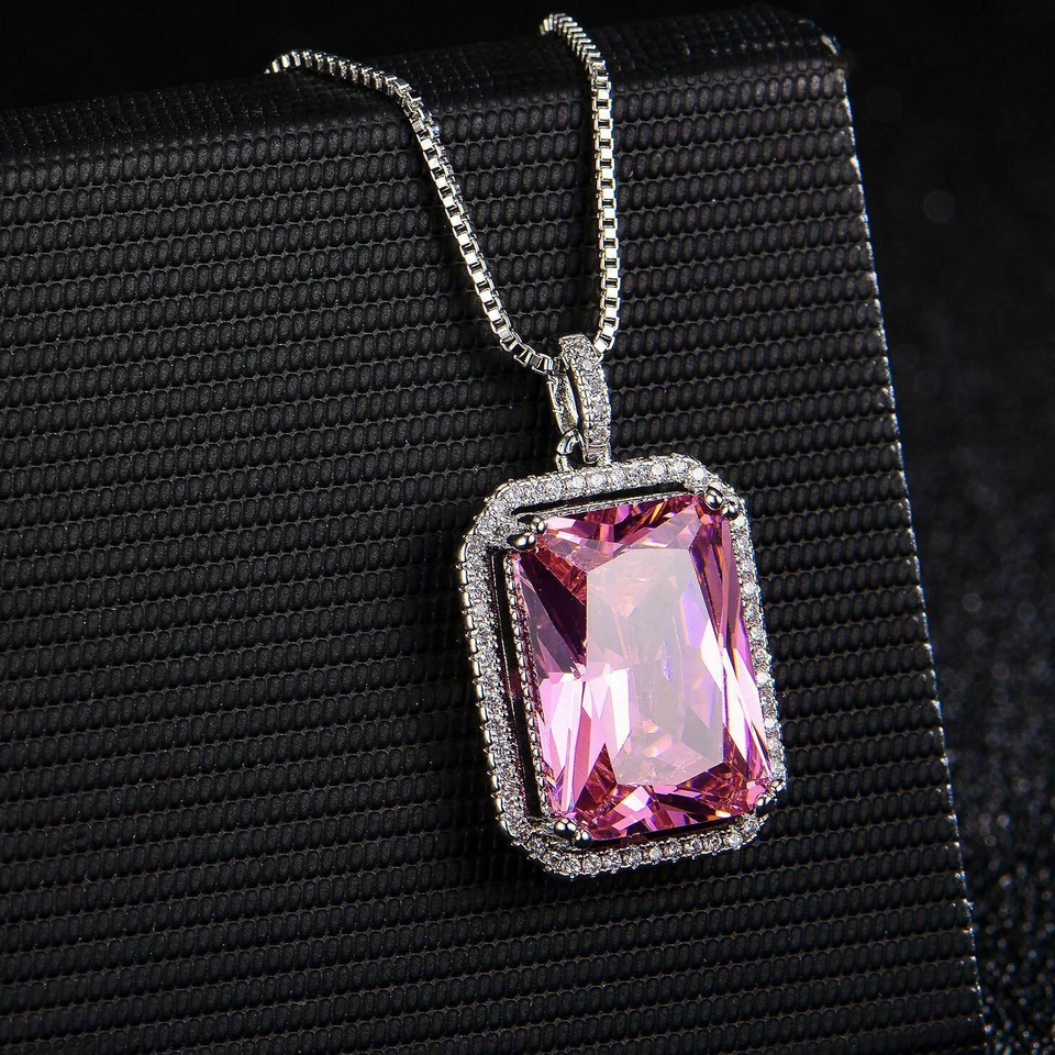 Nuevo Collar Colgante Joyería Boda Fiesta Rosa Brillante Kuncita Gemas Plata Mujeres Foto 1 de 4