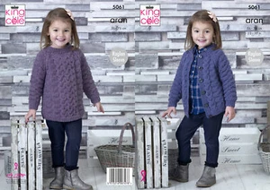 King Cole Girls Aran Knitting Pattern Cabled Raglan Sleeve Tunic & Cardigan 5061 - Picture 1 of 3