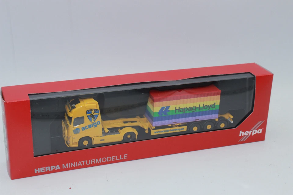Herpa 317436 Volvo FH Gl. XL Container Semitrailer Acargo Hapag Lloyd 1 87