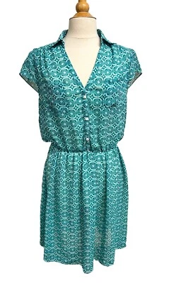 R&K Originals Casual Dress Size 12 Aqua Color with Print - Image 1 of 4