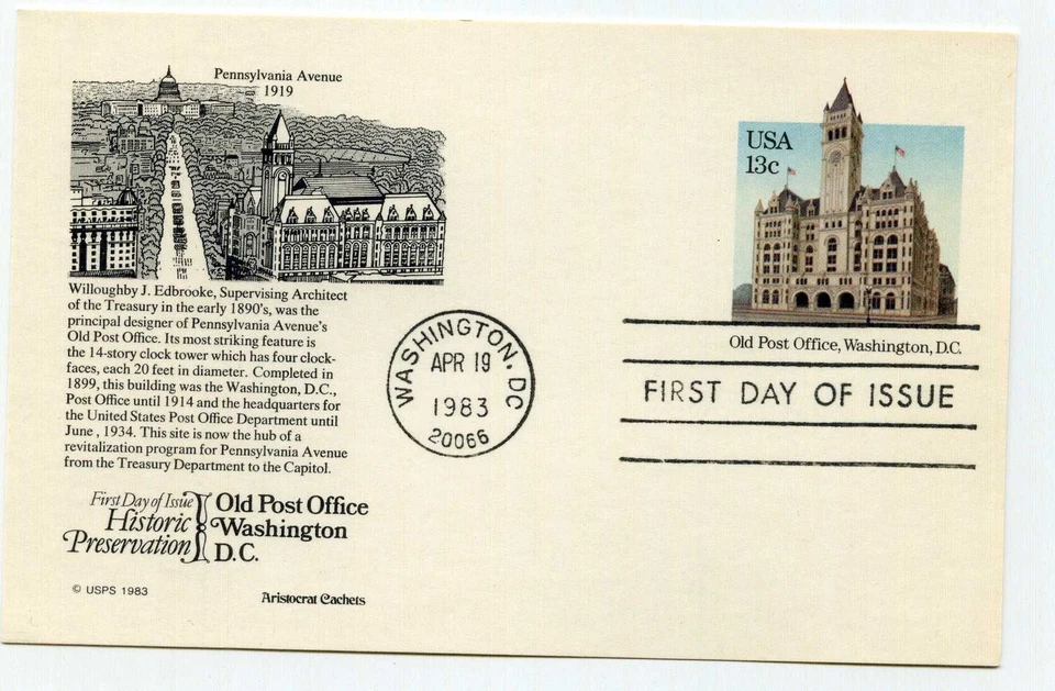 UX99  13c Old Post Office, Washington, DC, Aristocrat Cachets, FDC - Image 1 of 1