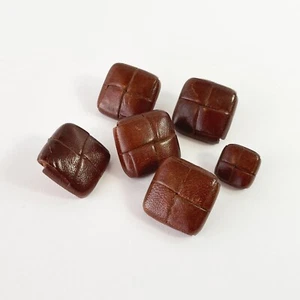 Vintage Set of 6 Brown Square 50's Leather Coat/Jacket Dress Shank Buttons - Picture 1 of 3