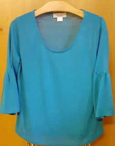 Damen Shirt Bluse Gr. 42 von Linea Tesini Türkisfarben Jersey Trompetenärmel - Bild 1 von 2