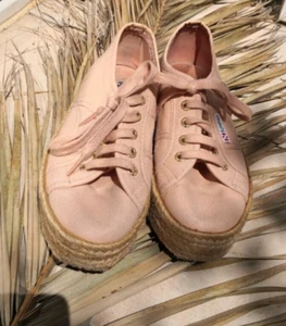 Superga Wedge Tennis Espadrilles Cotton and Rope Peach 36 FR Good Condition - Picture 1 of 13