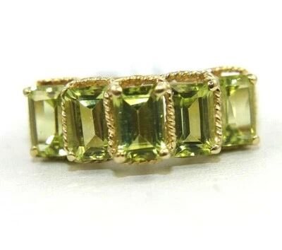 Natural 5-Stone Emerald Cut Green Peridot Solitaire Ring 14k Yellow Gold 4.00Ct - Image 1 of 4